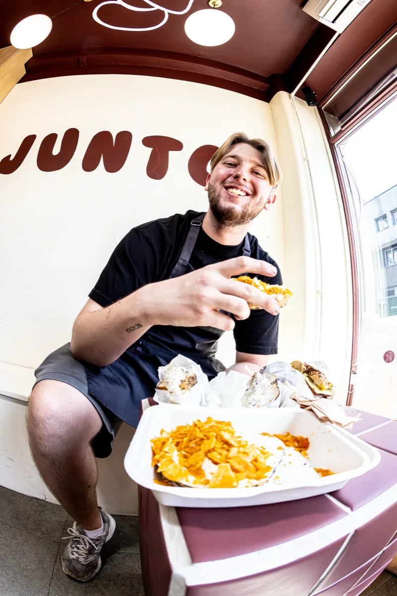 Team member laughing during service.